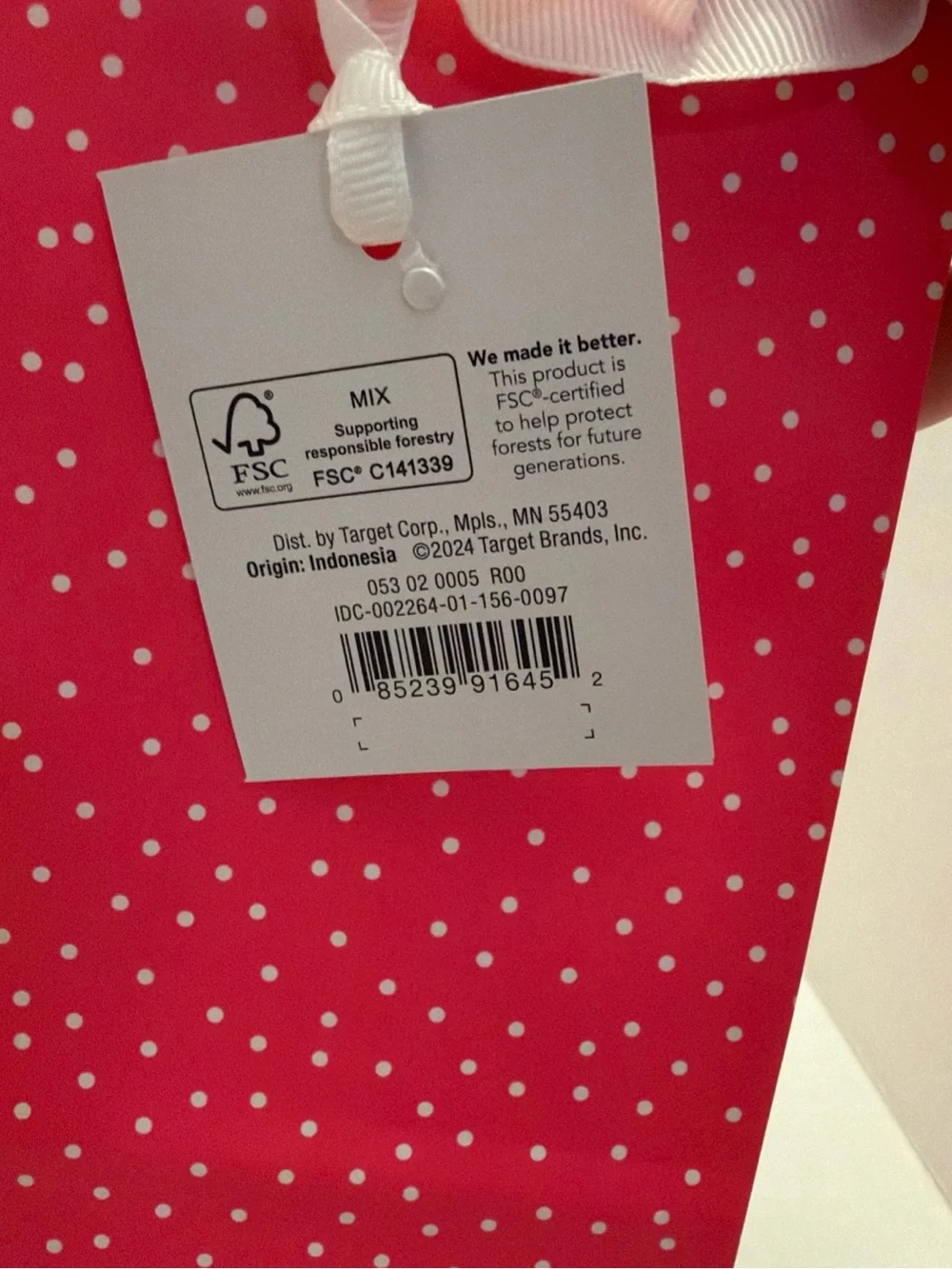 8 X Sugar Paper  Small Gift Bag Hot Pink + White Polka Dots 9.7